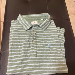 johnnie-O Green and White Striped Polo Shirt